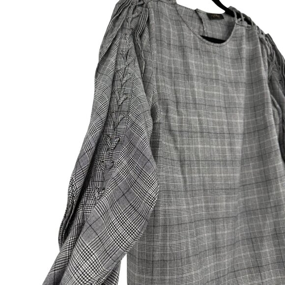 Petersyn Gray Checkered Long Sleeve Blouse With Ruffled Sleeves Size S - Picture 3 of 14